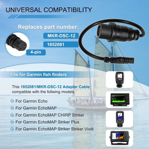 1852081 MKR-DSC-12 Adapter Cable 4-PIN for Garmin Echo,Striker Vivid Fish Finder - Picture 2 of 8