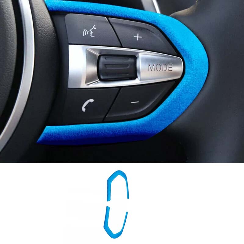For BMW 3 4 Series GT 2013-19 Cover Trim Button Frame Blue Suede Steering Wheel