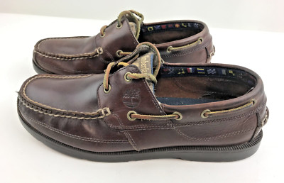 Timberland Brown Loafer Leather Top Lace Up Siders Casual Shoe Men 8.5