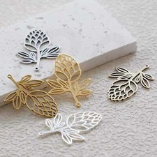 Premium Plated Laser Cut Solid Brass Charm - Flower 34.7x23.7mm 4906C-5 