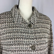 NEW ST. John Size 12 Tweed Longline Jacket Jewel Button 3/4 Sleeve Pockets Slits