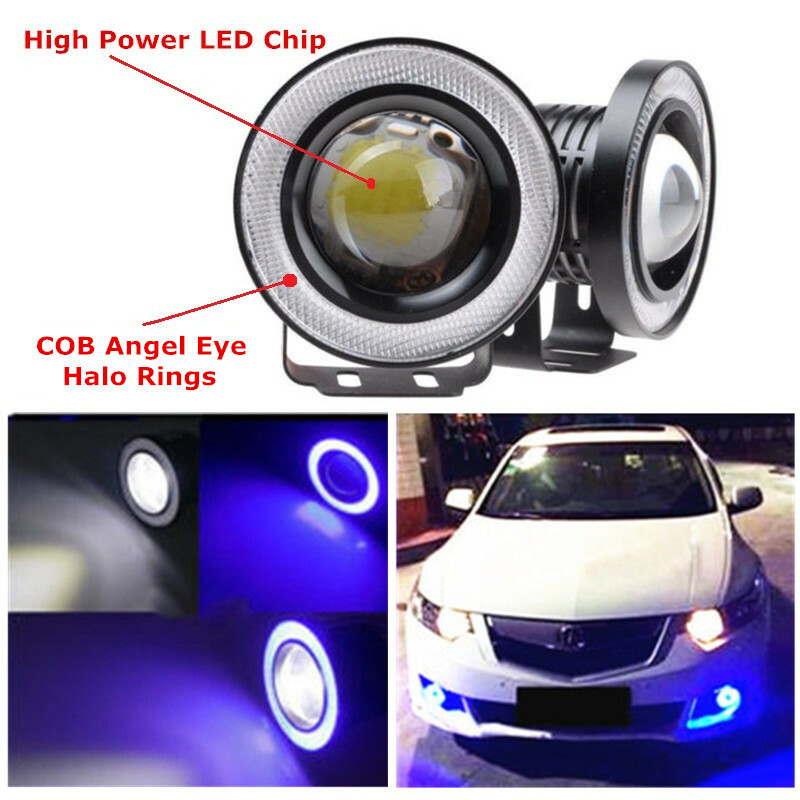 Chemini 2.5 Universal 12V Led Fog Light Projector Ice-Blue Halo Angel Eye Ring 1200lm Super Bright High Power 10w Projector For Headlight Car COB DRL Driving Light Fog Lamp Bulbs 2pcs