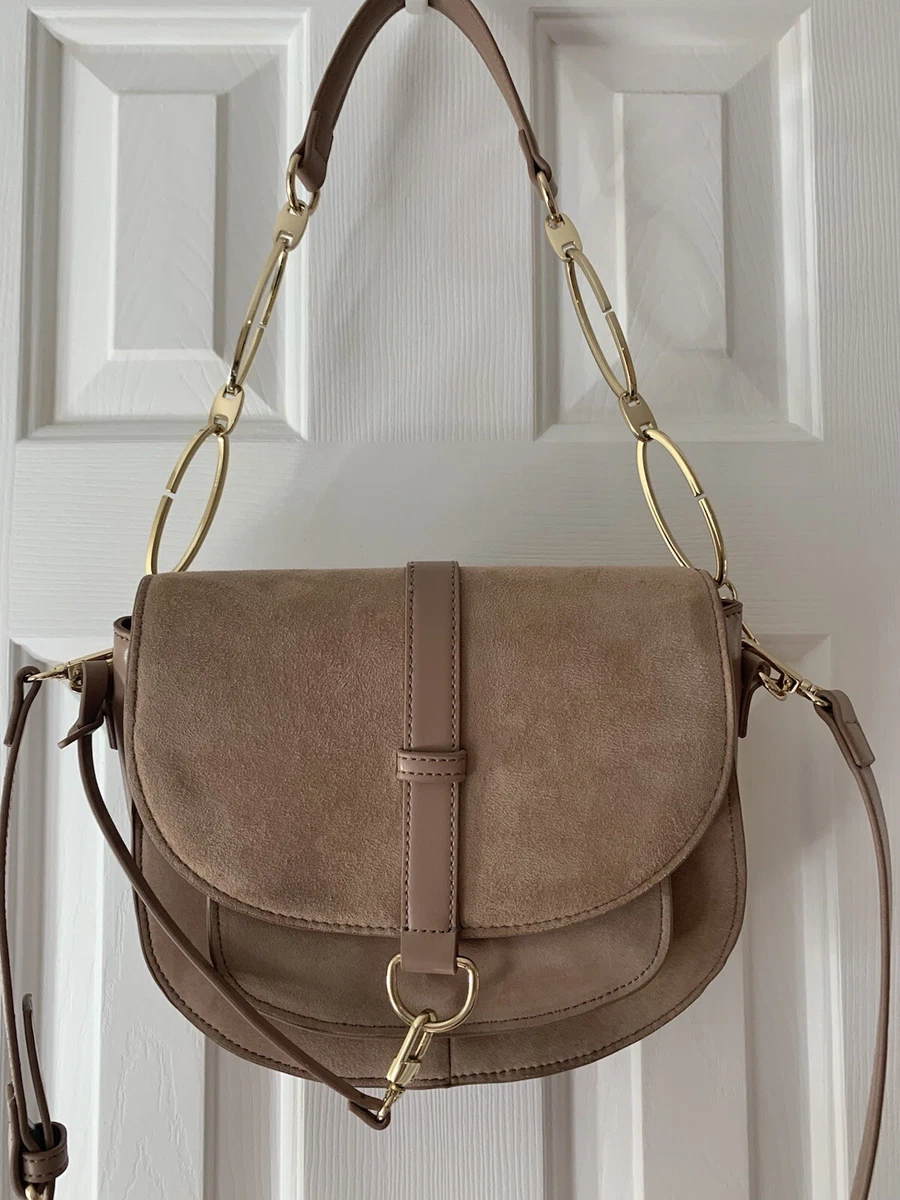 Zara Beige Faux Suede Front Flap Oval Crossbody Handbag | eBay
