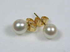 PERFECT 6-6.5mm AAA  White Akoya Cultured Pearl Stud Earring 14k