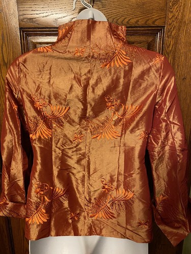 Asiatische orange Cheongsam Seidenjacke XXL LS bestickt Stehkragen Neu ohne Etikett - Bild 9 von 10