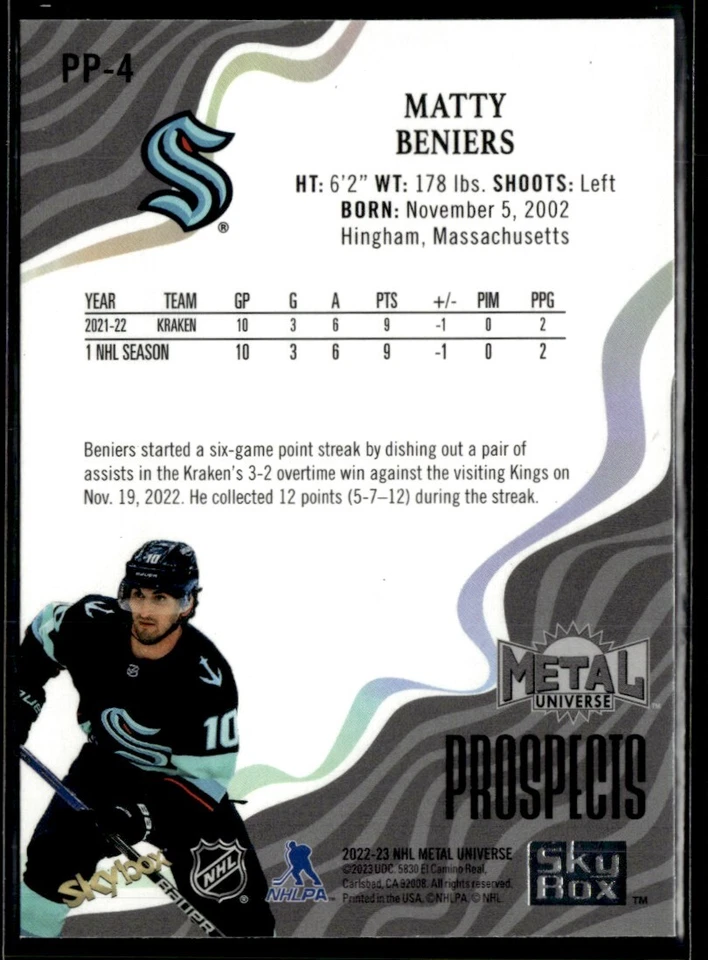2022-23 Skybox Metal Universe Premium Prospects Matty Beniers Rookie #PP-4 - Image 2 of 2