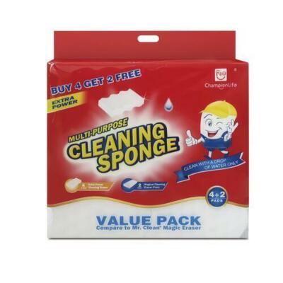 Extra Power Multi-Purpose Magic Cleaning Sponge - 4 Pack + 2 Bonus Eraser Pads