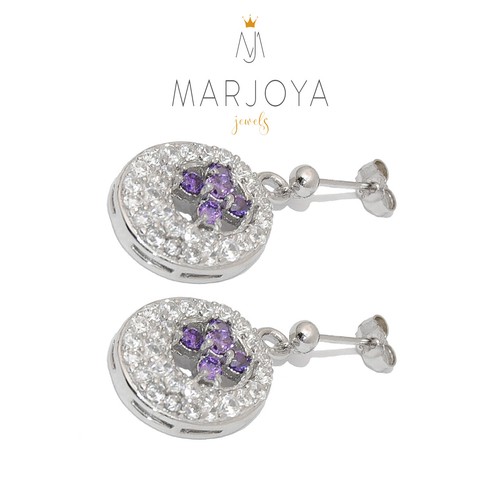 Orecchini in argento 925 con pavè di zirconi bianchi,neri,viola e multicolor - Imagen 14 de 21