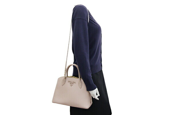 Prada 2WAY Handbag Promenade 1BA002 Pink Beige Leather Used  
