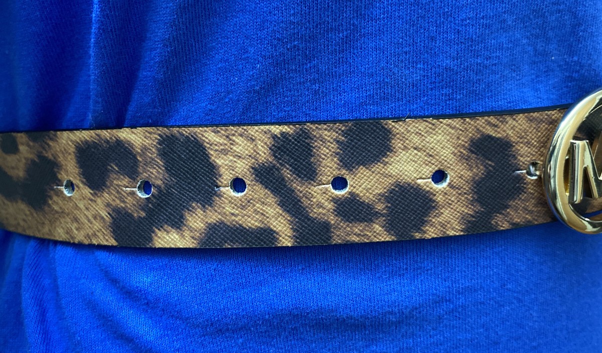 MICHAEL KORS BELT LEOPARD PATTERN GOLD MK LOGO BUCKLE 