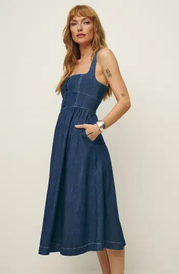 Reformation タリアテッレ デニムドレス 送料関税無料 NWOT Reformation Tagliatelle Denim Midi-Dress Ellis Women's