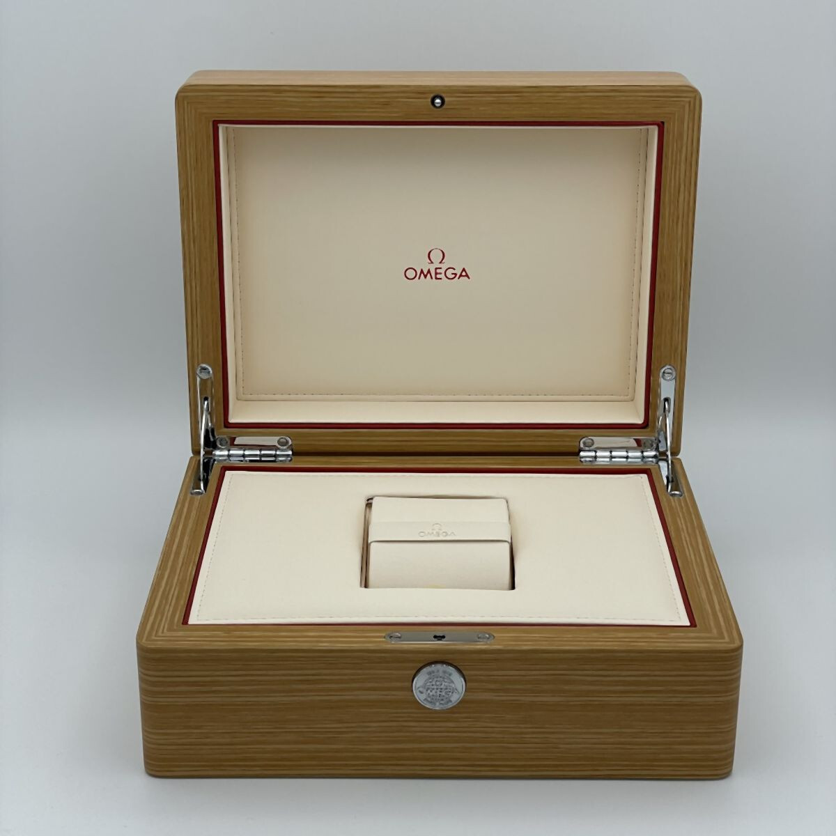 OMEGA VINTAGE UHRENBOX WATCH BOX CASE HOLZ MIT UMKARTON NEUE VERSION
