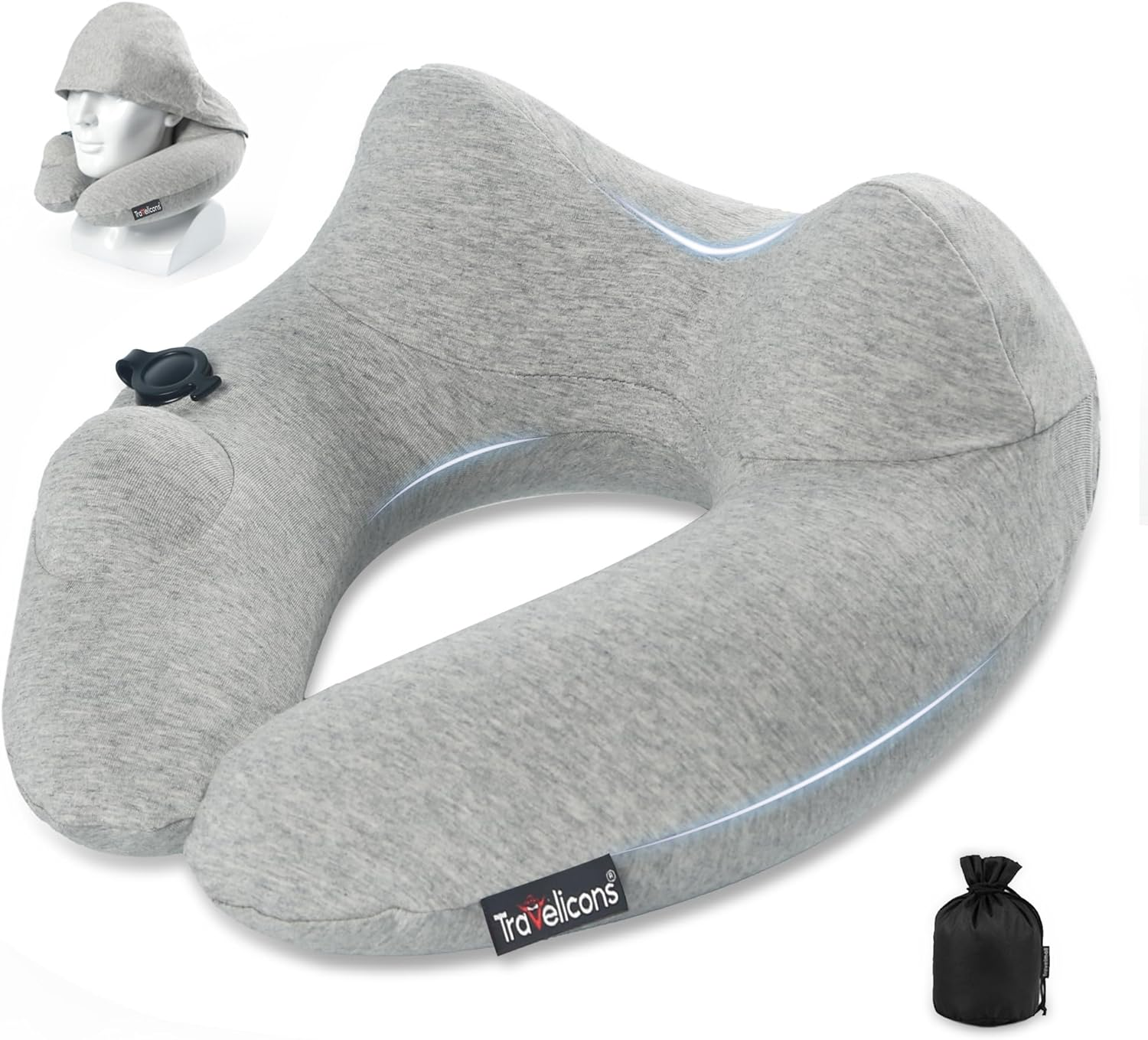 Travel Pillow for Airplane with Hood, Inflatable Neck Air Pillow for Car,Travel-image