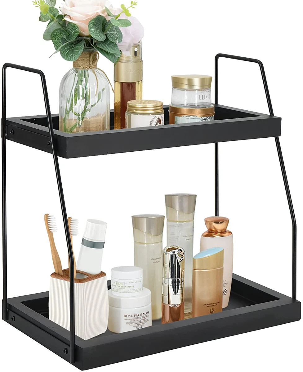 2-Tier Countertop Organizer for Bathroom Counter - Wood Bathroom Counter  Organizers Shelf Cosmetic Storage, Standing Vanity Tray for Bathroom