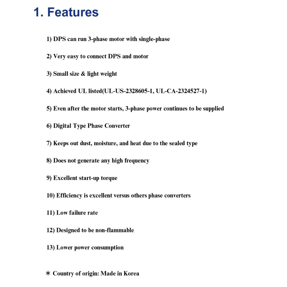 Single to 3 Phase Converter, Used for 10HP(7.5kW) 30Amps 200-240V Motor, UL/CE