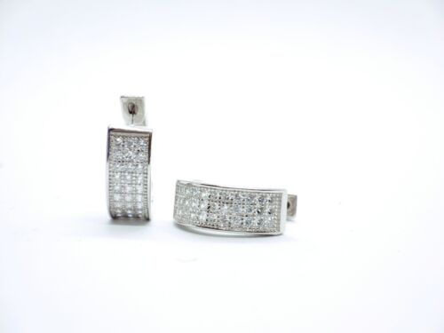 Orecchini Cerchio. orecchini uomo donna argento 925 con zirconi bianchi 14 mm - Foto 14 di 16