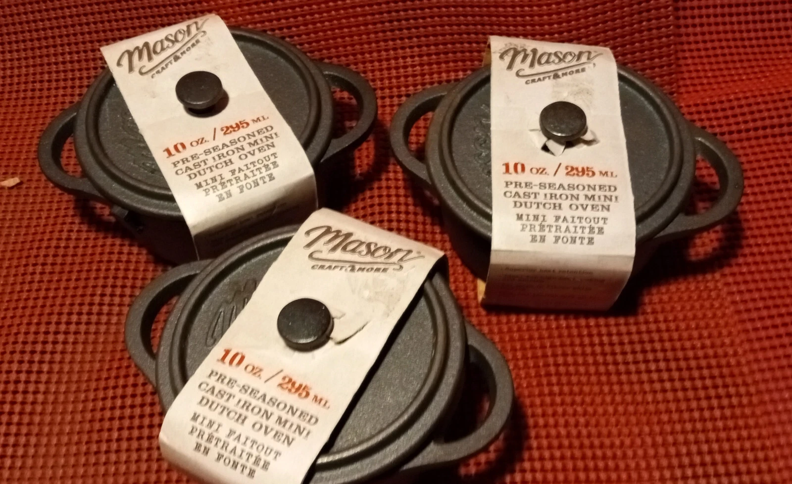 3 NEW! Mason Cast Iron Dutch Oven Mini Casserole Pot with Lids 4" x 2" NEW!