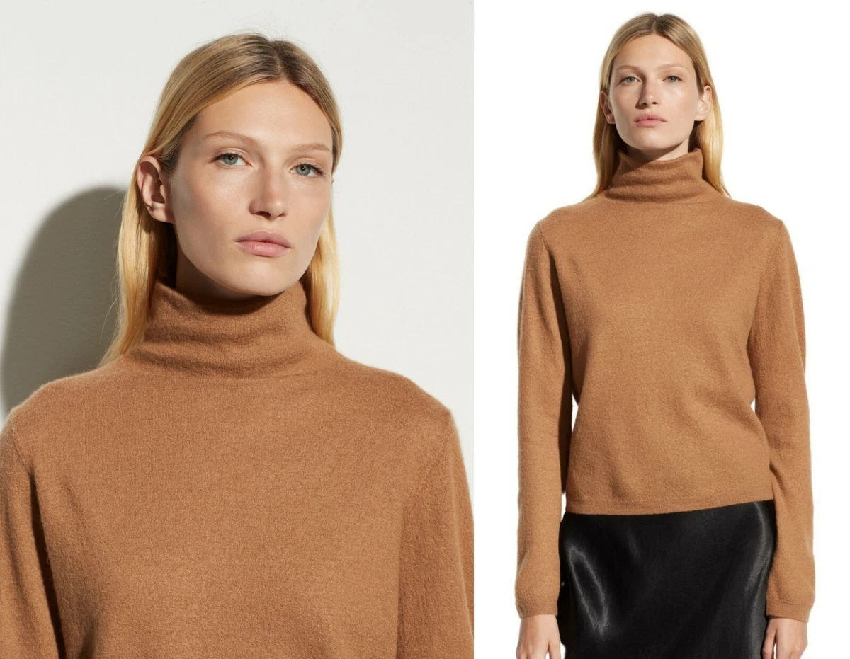 VINCE Lightweight Boiled Cashmere Fitted Turtleneck in Amber 23Long sz XL  $345