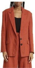 Farm Rio Brown Linen Blazer Size M Rust Color Anthropologie