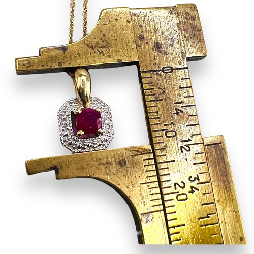 Natural Red Pink Ruby Diamond Round 14k Yellow Gold Necklace - Picture 11 of 13