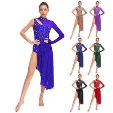 Women Dancewear Latin Dress Skirt Dresses Modern Dance Patchwork Lyrical Mesh