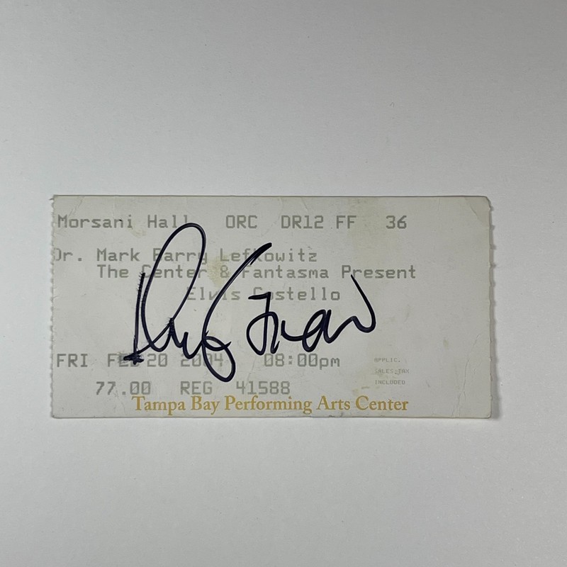 Elvis Costello Signed Ticket Stub Tampa Bay Performing Arts Center Feb 20, 2004