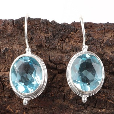 925 Solid Silver Handmade  Jewelry Natural Sky Blue Topaz Gemstone Earrings AP