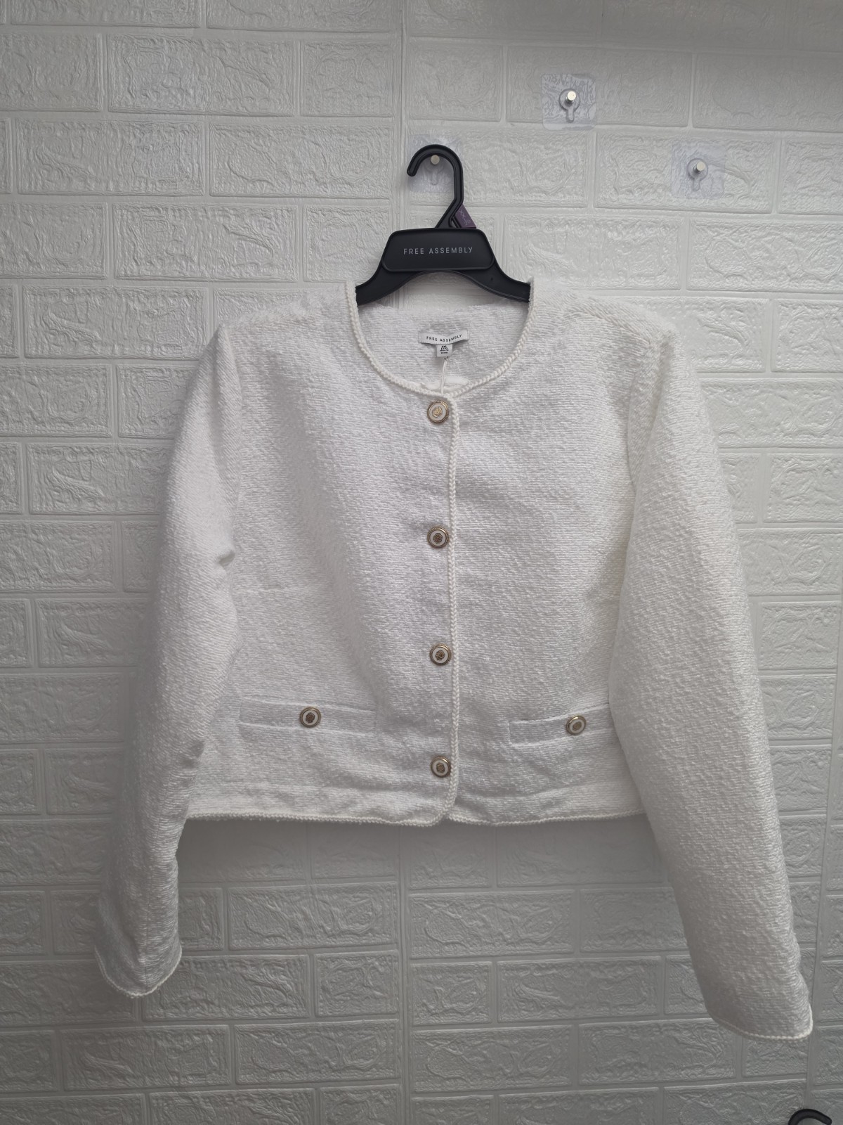 Free Assembly Women's Collarless Nubby Jacket with Long Sleeves, Size XXL
