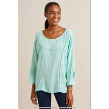 COTTON TOP WOMENS M BOHO SEMI SHEER EMBROIDERED BEADED DETAIL CASUAL CHIC Y2K