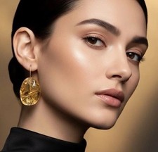 Natural Hand-Faceted Yellow Citrine & Gold Drop Statement Earrings (New in Box)