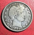 1897 US Barber SILVER Quarter "Philadelphia" Mint! "LIBERTY" Shows! FINE! Coin!