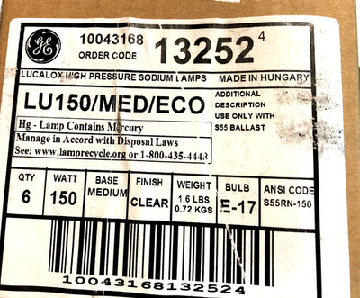 GE Lucalox Lot of 3 High Pressure Sodium Lamp Light Bulb 150W LU150/MED Clear