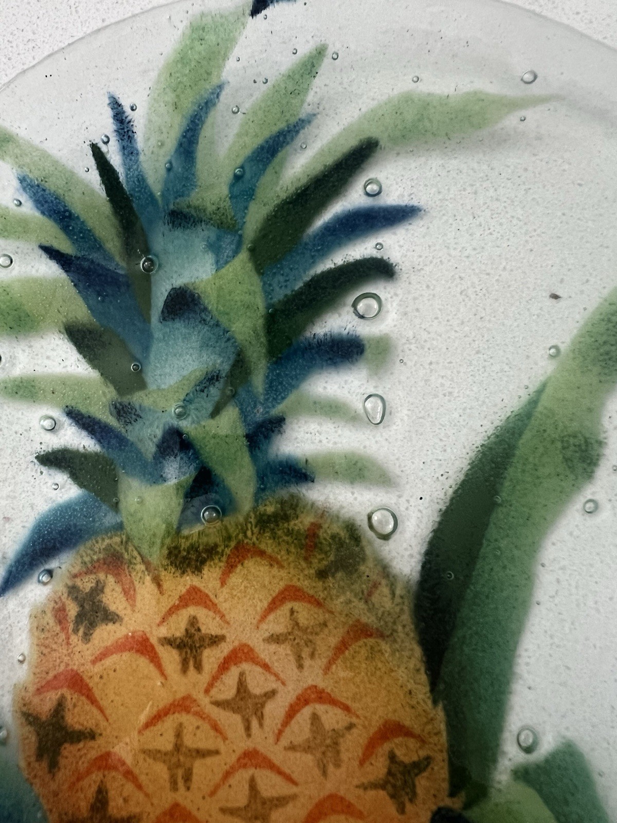 Vintage Fireglass 2000 Fused Pineapple Art Plate Signed 11”