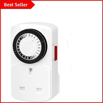 Energiesparender 24-Stunden Plug-in Timer für Lichter - einfache Wählsteuerung, UK Design