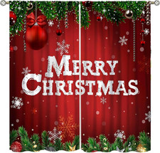 Red Christmas Curtains Balls with Pine Fir Tree Holiday Season Classic Art Print