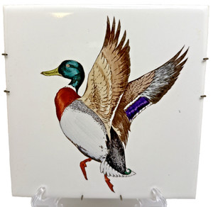 Vintage Ceramic Mallard Duck Tile Trivet Hand Painted Wall Hang Ready