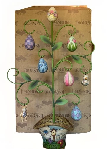 Jim Shore Heartwood Creek Easter Spring Tree w/ 8 Ornaments in Box Eggs Bunny