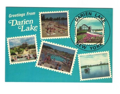 DARIEN Lake swimming beaches fishing water attractions VTG postcard Unp