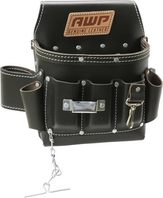 AWP Oil-Tan Leather Electrician Tool Pouch Bag,Multiple Pockets For Tool Storage