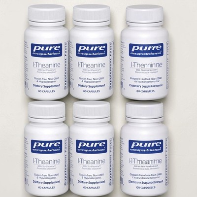 6X Pure Encapsulations L-Theanine, Stress & Relaxation Support 60ct Exp 02/2027
