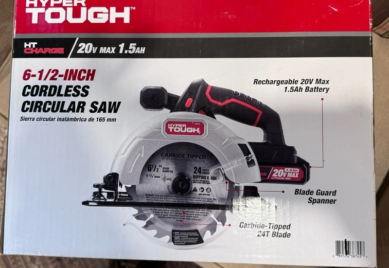Hyper Tough 20V circular saw with 6.5-inch blade, battery and charger