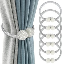 6 Pack Magnetic Curtain Tiebacks, White Pearl Curtain Holdbacks for Home and Off