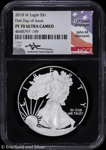 2018-W $1 Proof American Silver Eagle NGC PR 70 UC | FDOI Mercanti Signed