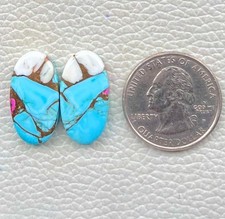 24 Ct Natural Cotton Candy Pair Kingman Turquoise Oval Cabochon Gemstone DL 47