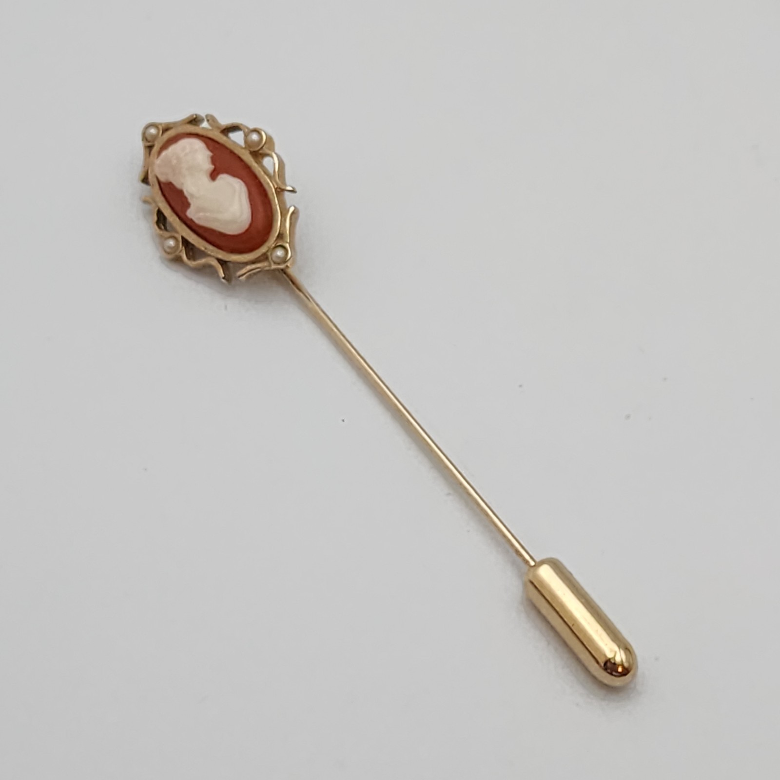 Vintage Avon Cameo Stick Pin Lapel Pin Gold Tone 2.75