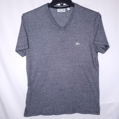 Lacoste T Shirt Mens Large Blue Striped V Neck Regular Fit Cotton