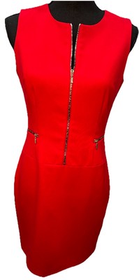 Calvin Klein Dress Women's Small Red Back Zipper Front Zipper Accents  Lining | eBay