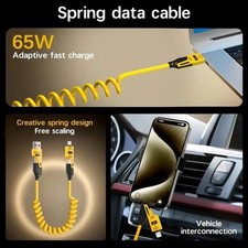 4 in 1 65W Spring Short Data Cable 6A USB Type C Spring Telescopic Quick Charger