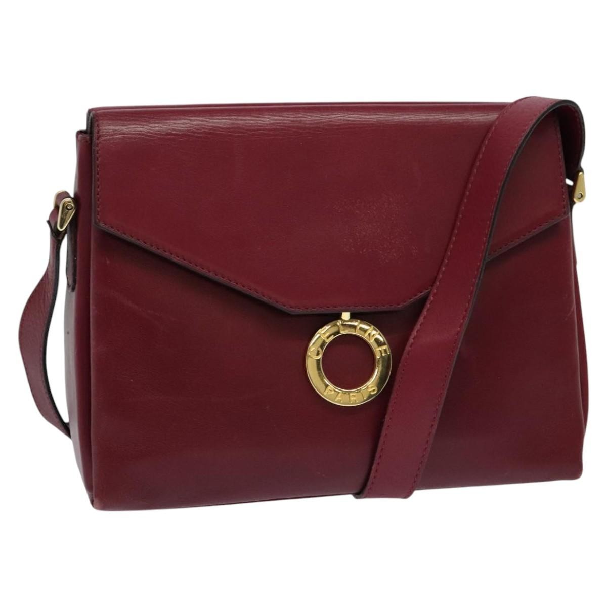 Celine Circle Logo Leather Burgundy Leather Shoulder Bag Bag (Pre-Owned)