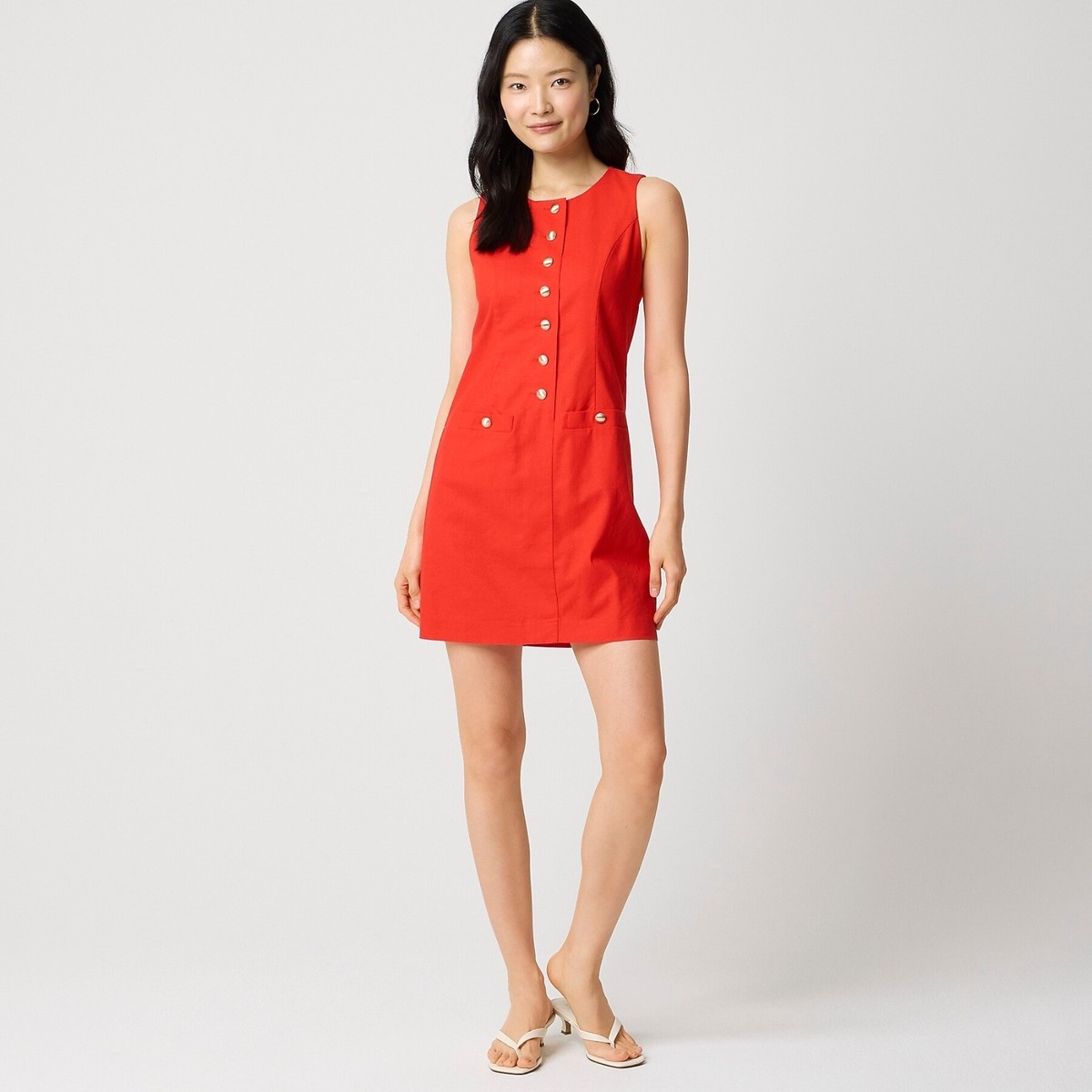 New JCREW Size 6 Linen-Blend Button-Front Mini Dress in Red $128